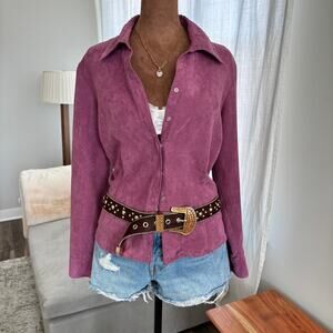 Y2K Vintage Sonoma Women's Faux Suede Mauve Pink Button Front Size Petite Large